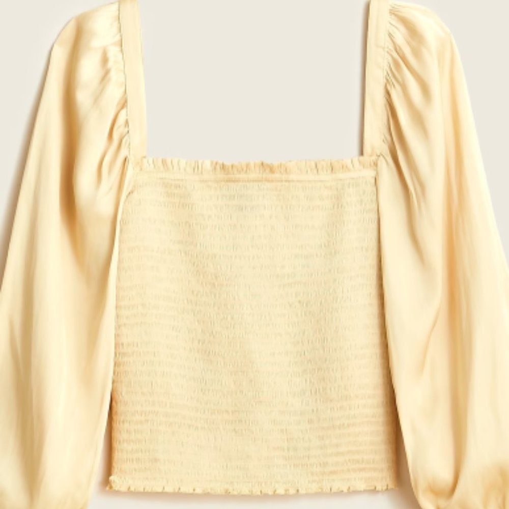 J. Crew Squareneck Smocked Featherweight Satin Cropped Top